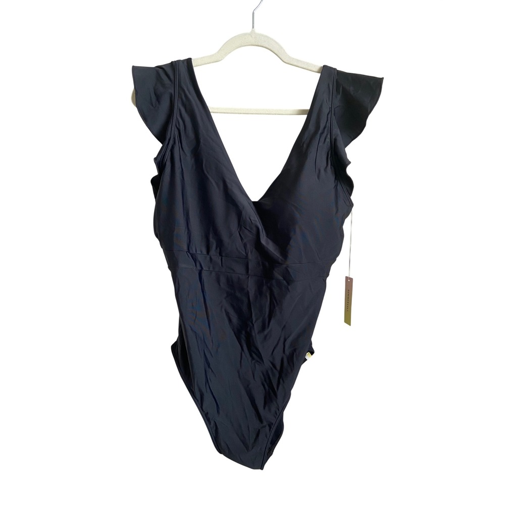Summersalt The Ruffle Backflip One Piece Swimsuit Black Size 16 NWT
